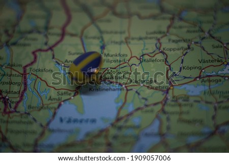 Karlstad pinned on a map with the flag of Sweden