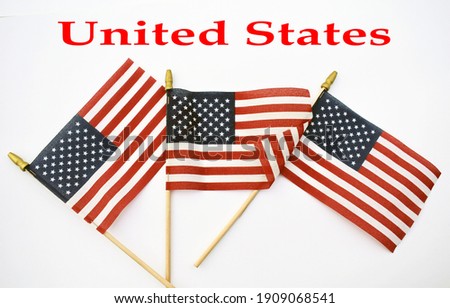 American flags with red text