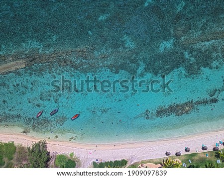Aerial view of Balaclava beach located in the north west of Mauritius island