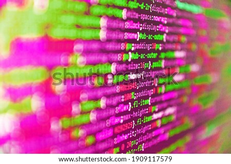 Illustration of computing, cyberspace , future and innovation concept. Lines of Html code visible. Website development. Shallow depth of field, selective focus effect
