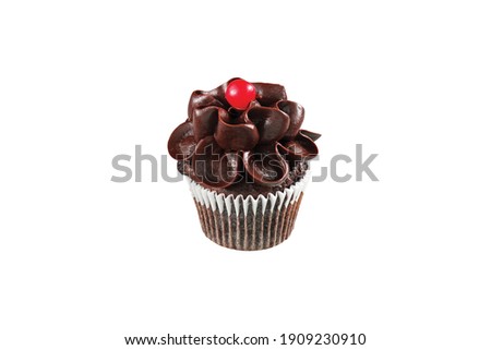 Cupcake with chocolate cream isolated on white background