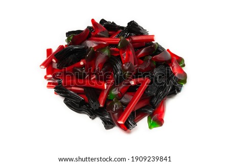 Mix of tasty jelly candies. Top view.  