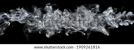 horizontal white smoke isolated on black.