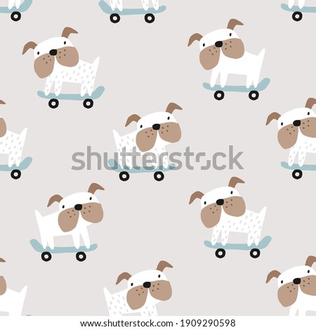 Baby seamless pattern. Cute dogs on beige background. Creative  kids texture for fabric, wrapping, textile, wallpaper, apparel. Vector illustration