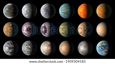 An illustration collection set of planets in the universe isolated on black background. Elements of this image furnished by NASA.