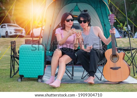 couple traveler have camping and picnic on vacation.