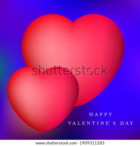 Happy Valentine’s day digital card vector, red magenta 3D two hearts on blue purple background, clip art vector, instagram post, facebook icon, linkedin post vector, online store design