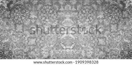 Old gray vintage shabby damask floral flower patchwork tiles stone concrete cement wallwallpaer texture background banner	