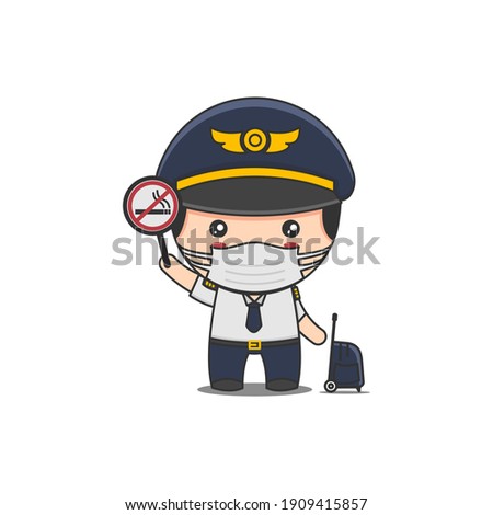 cute pilot character holding a no smoking sign