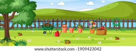 Rural garden outdoor scene illustration