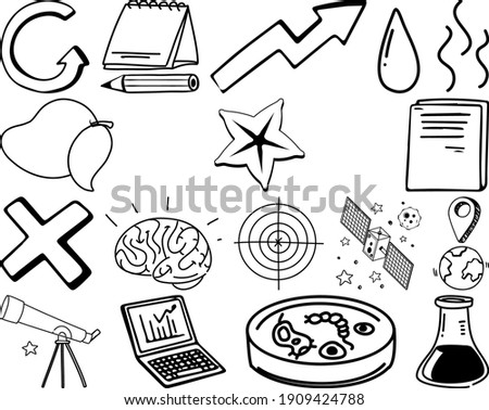 Set of item and symbol hand drawn doodle illustration