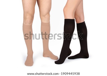 Closed toe calves. Compression Hosiery. Medical stockings, tights, socks, calves and sleeves for varicose veins and venouse therapy. Clinical knits. Sock for sports isolated on white background