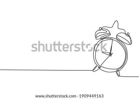 Single continuous line drawing of ringing alarm clock to wake children up. Back to school minimalist style. Time keeper concept. Modern one line draw graphic design vector illustration