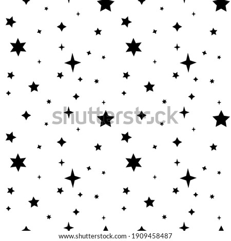 Monochrome seamless pattern with black and white stars on white background. Stock vector illustration.