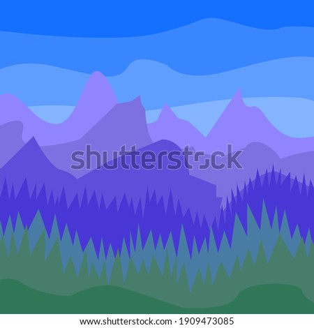 Mountaineering and Traveling Vector flat  Illustration. Landscape with Mountain Peaks and sea . Extreme Sports, Vacation and Outdoor Recreation Concept