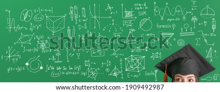 Young woman studying exact mathematical sciences in university. Concept of online education