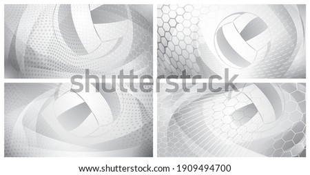 Set of four volleyball backgrounds with big ball in gray colors