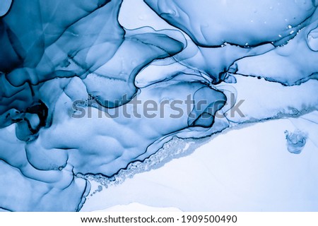 Mixing Inks. Oil Wave Illustration. Indigo Alcohol Painting. Ink Colours Mix. Snow Deep Texture. Blue Fluid Pattern. Art Marble Design. Sophisticated Acrylic Paper. Liquid Ink Colours Mix Water. Royalty-Free Stock Photo #1909500490