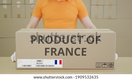 Large carton with PRODUCT OF FRANCE printed text on the side