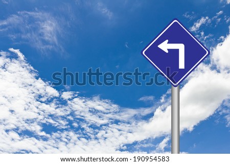 Traffic Signs over blue sky, turn right ahead with white arrow icon and diamond frame roadsign