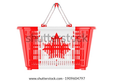 Shopping basket with Canadian flag, market basket or purchasing power concept. 3D rendering isolated on white background
