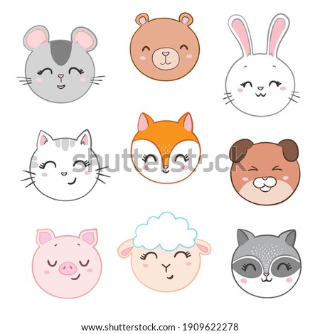 illustration of animal faces on a white background.