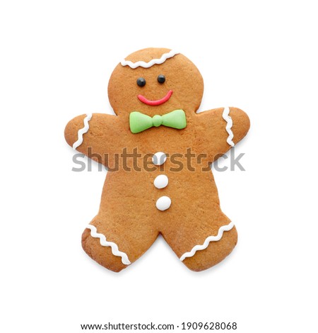 Cute fresh gingerbread man isolated on white Royalty-Free Stock Photo #1909628068