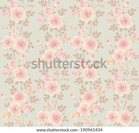 Seamless background with climbing roses. Floral vector pattern.