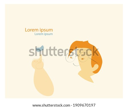 World Down Syndrome Day.  Cartoon of down syndrome patient boy and butterfly with happy gentle face and wearing eyeglasses.Down Syndrome Awareness vector illustration. Royalty-Free Stock Photo #1909670197