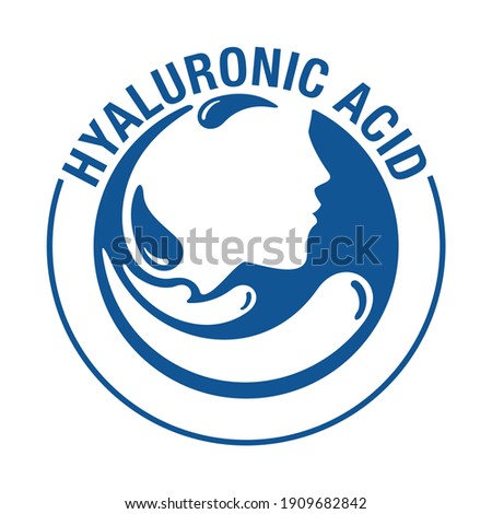 Hyaluronic acid icon - skin moisturizing action in skincare and cosmetics - woman profile silhouette, drop splashes