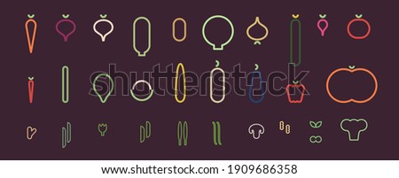 Minimalistic vegetable icons. Flat vector illustration. Vegetable icons, linear style.  Royalty-Free Stock Photo #1909686358