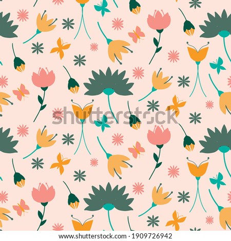 vector floral seamless pattern in a cream background.