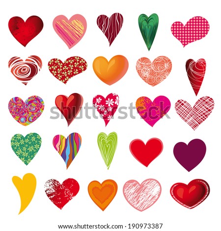 set of multicolored hearts, icons