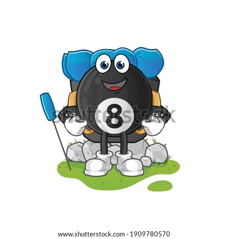 8 ball billiard go camping mascot. cartoon vector