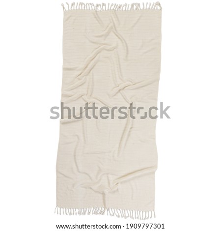 Beach fashion Turkish towels isolated cutout on white background. Wrinkly beige color. High resolution for texture.