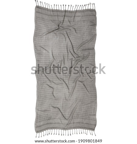 Ultimate Gray Color Towels for Fashion Wrinkly Turkish Towel with Fringes. Isolated on White Background. 