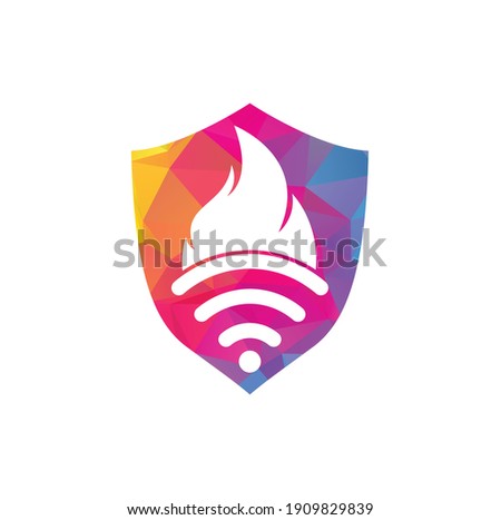 Fire and wifi logo combination. Flame and signal symbol or icon.