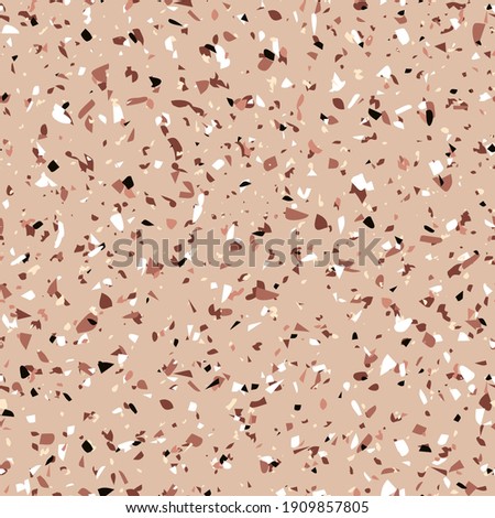 Geometric brown terrazzo seamless pattern. Abstract colourful modern background. Stone fashion design for web and print. Venetian tile, flooring home decor. Chaotic pastel texture.