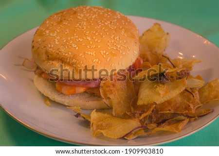 Burger with different types of potatoes gourmet