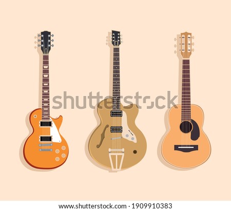 acoustic and electric guitars string musical instrument vector illustration