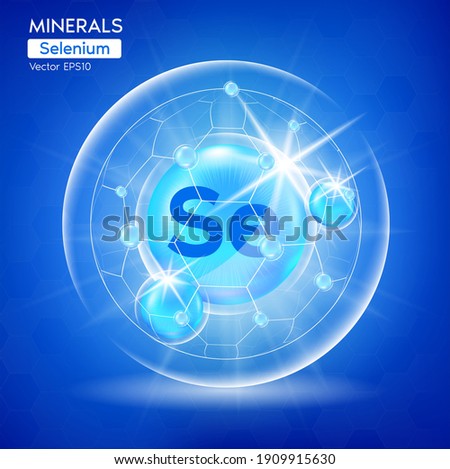Minerals Selenium for health. Pharmaceutical banner template Capsule with minerals blue. Scientific research medical and dietary supplement health care concept. 3D Vector EPS10