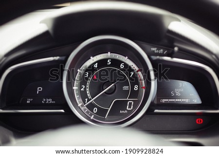 Mazda 2 ￼car speedometer or instrument cluster Royalty-Free Stock Photo #1909928824