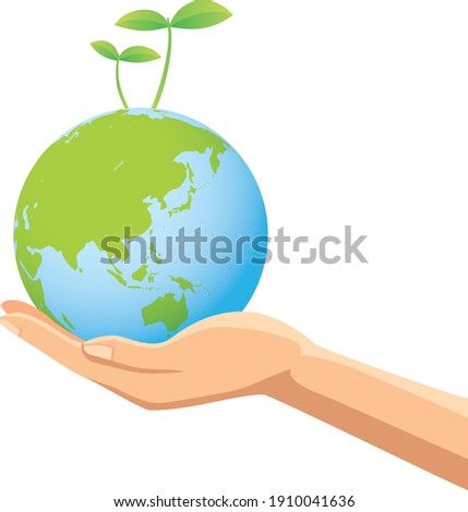 Image illustration of a hand holding the earth with sprout