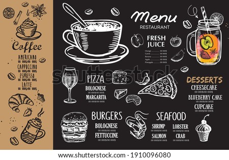 Brochure Restaurant , menu, Smoothie, template design. Food flyer. Hand-drawn style.	
