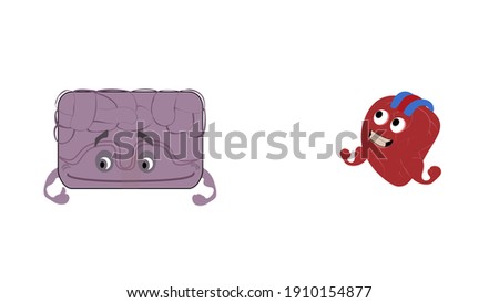 Cartoon human brain and heart organ characters design illustration.