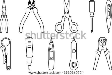Electricity tools. Working tools. Thin line icons