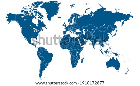 World map blue vector modern. Silhouette map.