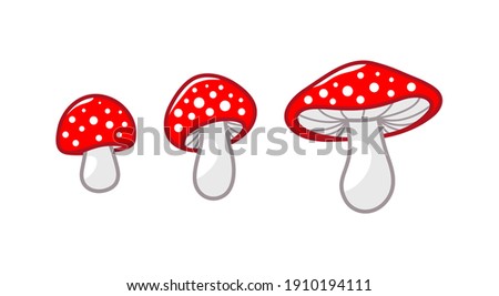 Mushroom icon set. Amanita Muscaria (fly agaric) sign collection. Magic mushroom symbol. Vector illustration isolated on white background Royalty-Free Stock Photo #1910194111
