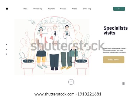 Medical insurance -specialists visit -modern flat vector concept digital illustration - medical specialists standing at the private residence entrance door Home medical service, part of insurance plan