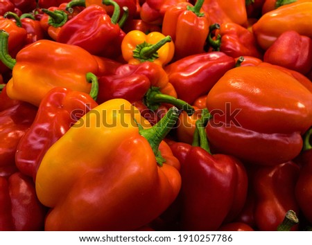 fresh raw sweet red bell peppers closeup
